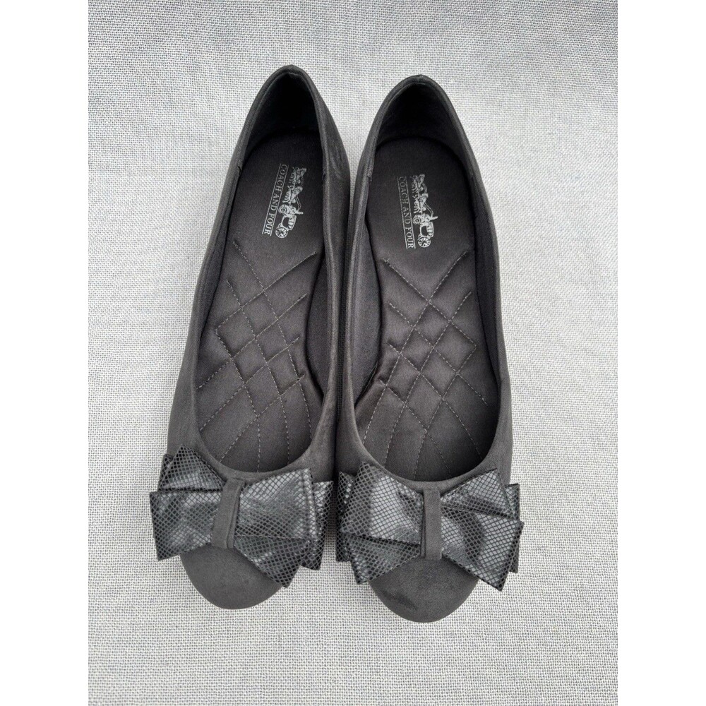Coach and Four Women’s Black Bow Ballet Flats Comfort Slip On Shoes Size 8